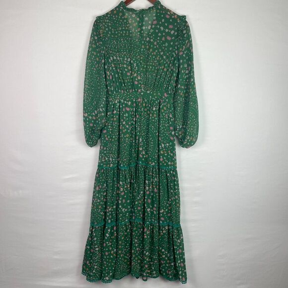 Three Floor Hansen Floral Long Puff Sleeve Ruffle Flowy Maxi Dress Green 4 - Picture 4 of 12